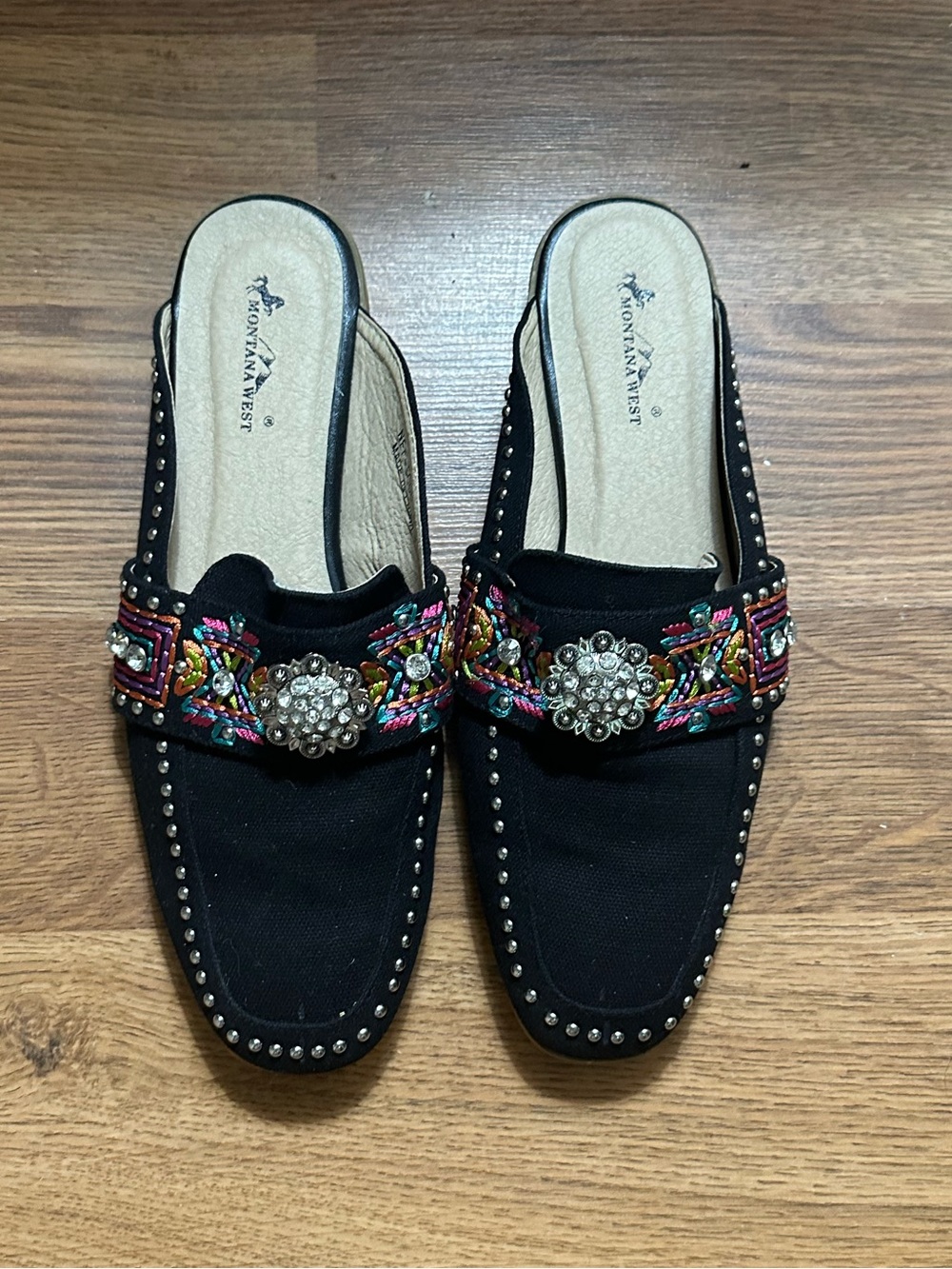 Montana West Black Embellished Mule Loafers - New - Size 8